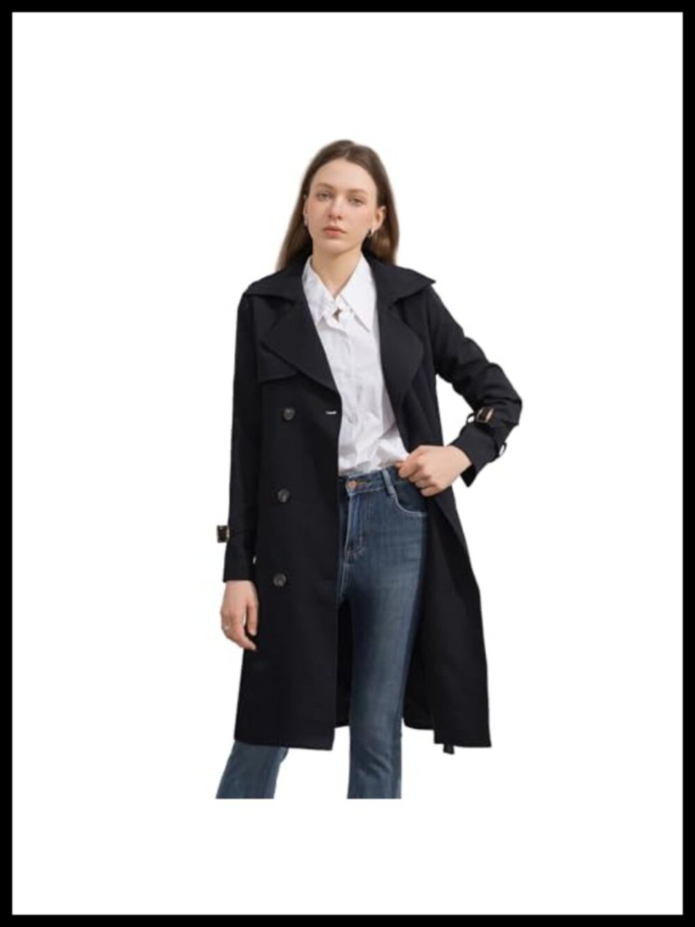 Women's Knee Length Double Breasted Belted Trench Coat